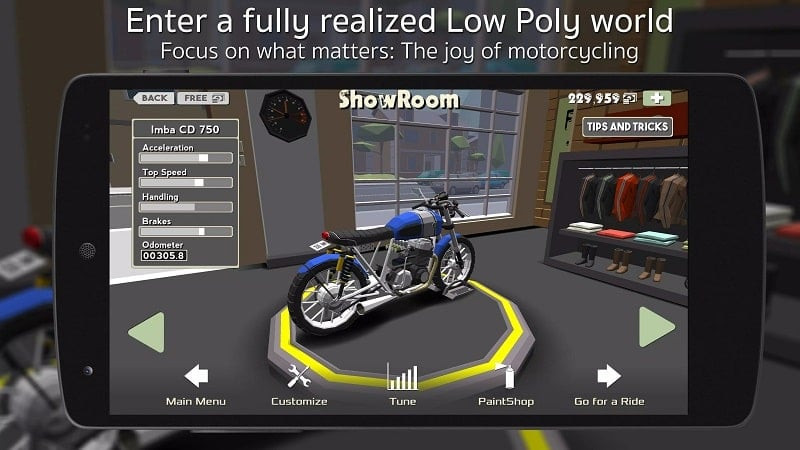 Cafe Racer MOD APK screenshot showcasing upgrades