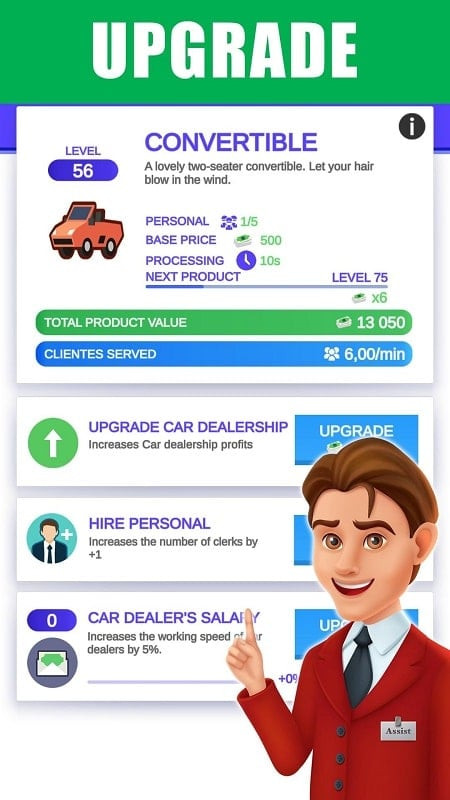 Car Dealer Tycoon Idle Market interface