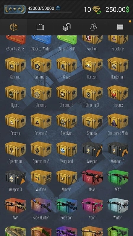 Case Simulator Ultimate MOD APK screenshot showing weapon purchasing options