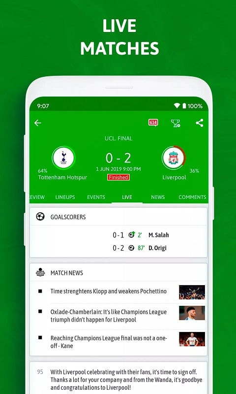 Chi tiết thông tin trên BeSoccer MOD APK