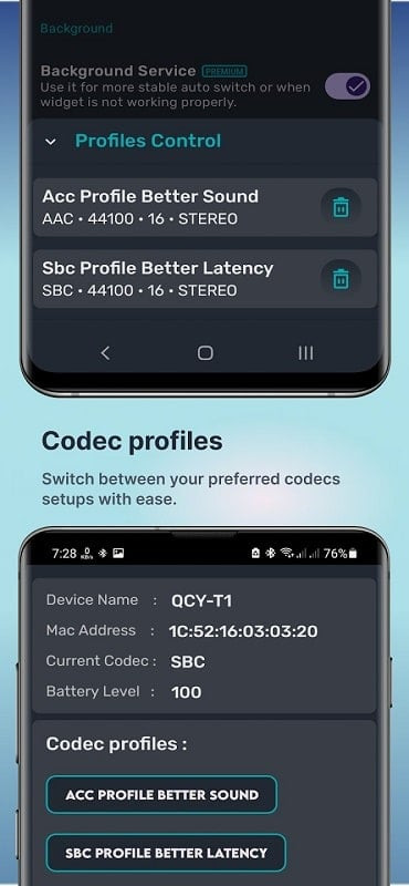 Selecting a codec in Bluetooth Codec Changer