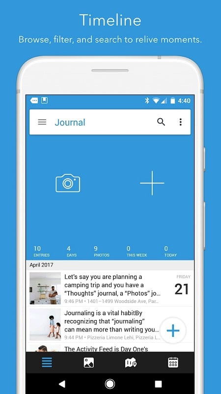 Taking photos and videos in Day One Journal