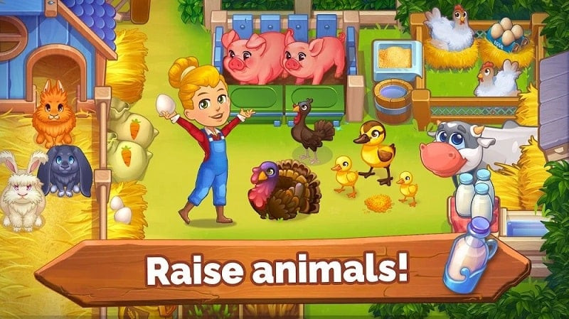 Cooking Farm MOD APK screenshot showing farm animals