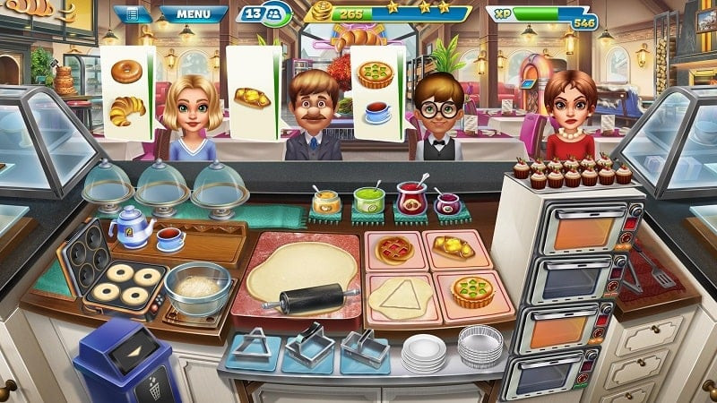 Cooking Fever MOD APK gameplay screenshot showing different food items