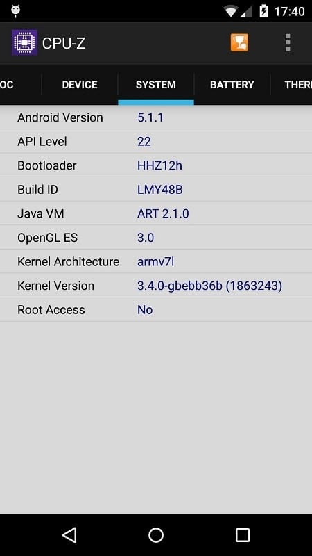 CPU-Z MOD APK displaying system information