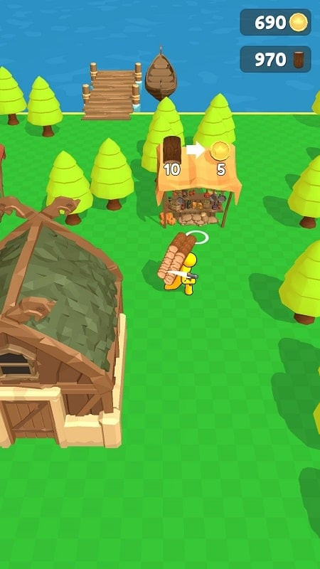 Character chopping wood in Craft Island MOD