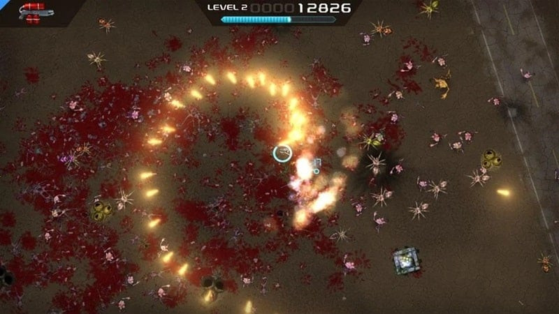 Crimsonland gameplay showing various power-ups