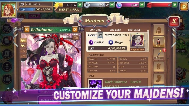 Crystal Maidens MOD APK screenshot showcasing character customization