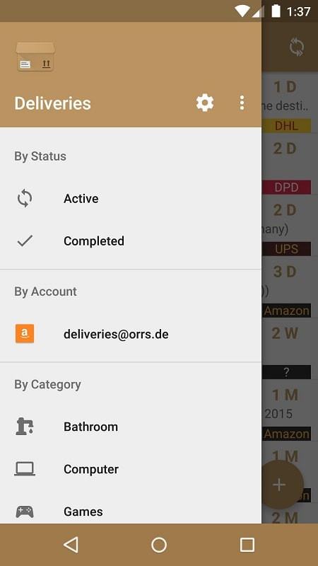 Deliveries Package Tracker app screenshot