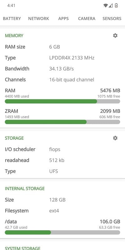 DevCheck Hardware and System Info app screenshot showing app usage