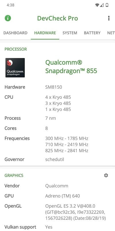 DevCheck Hardware and System Info app screenshot showing network information