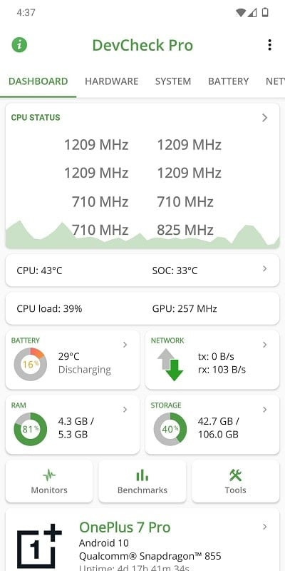 DevCheck Hardware and System Info app screenshot showing mod features