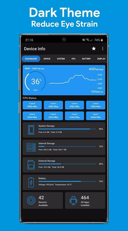 Device Info app showing battery information