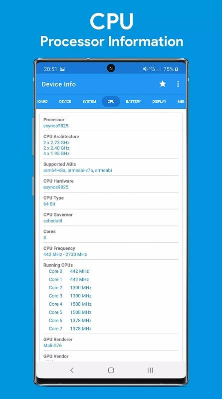 Device Info app showing app management features