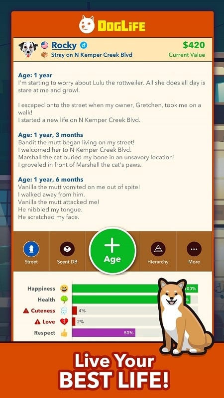 Dog interacting with a cat in DogLife – BitLife Dog Game