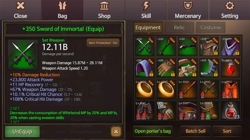 Dungeon Chronicle equipment and loot