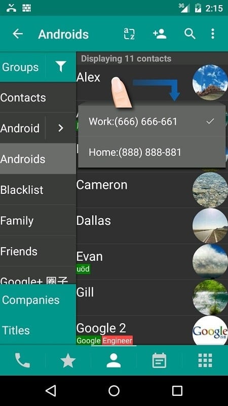 DW Contacts & Phone & SMS Settings Screen