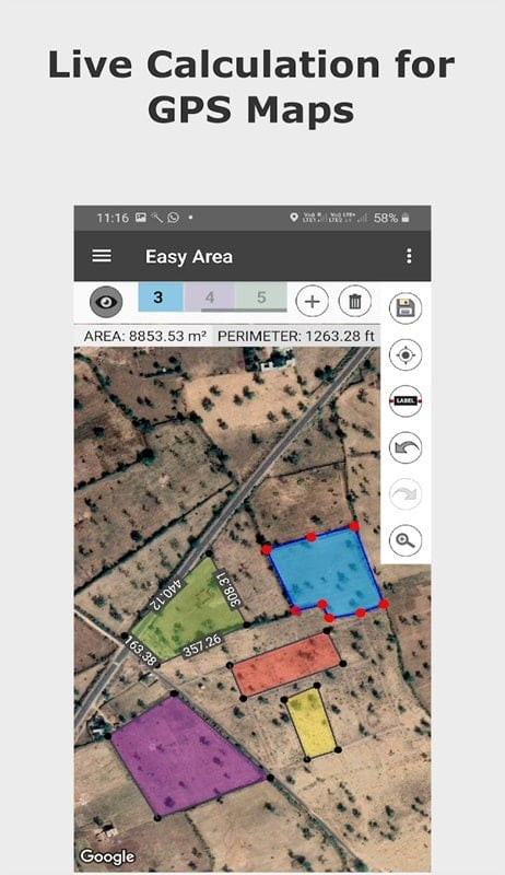 Zooming and interacting with the map in Easy Area MOD APK