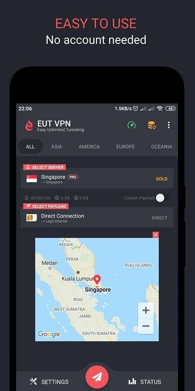 EUT VPN MOD APK on a phone