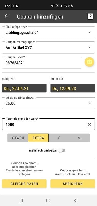 Extreme Couponing Manager app displayed on an Android phone