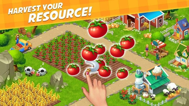 Farm City gameplay with crops and animals