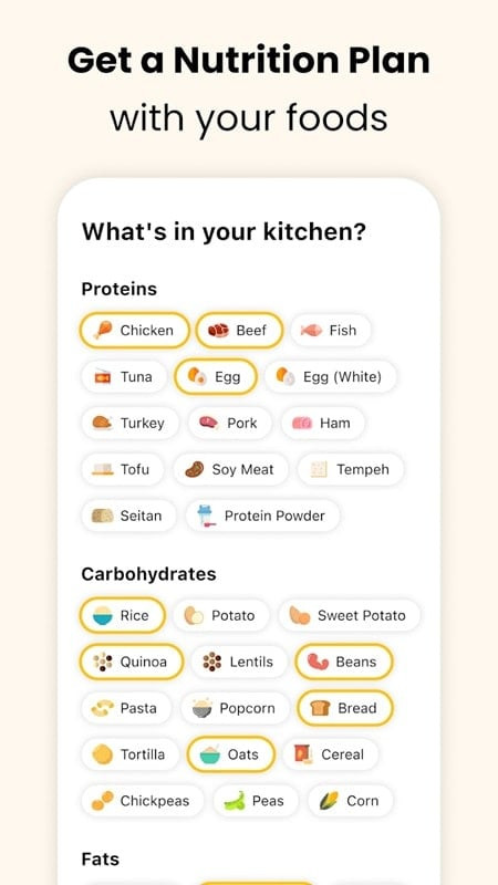 Fitia MOD APK app displaying calorie calculation feature based on user information.