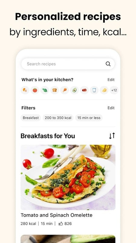 Sample recipes available in the Fitia MOD APK app.