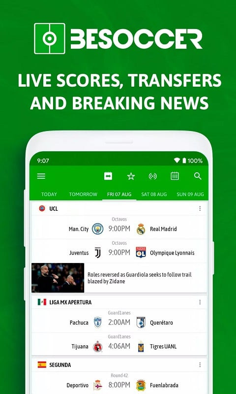 BeSoccer MOD APK Interface