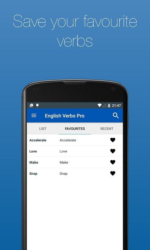 English Verb Conjugator Pro app interface on Android