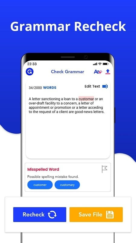 Grammar Checker MOD APK Interface