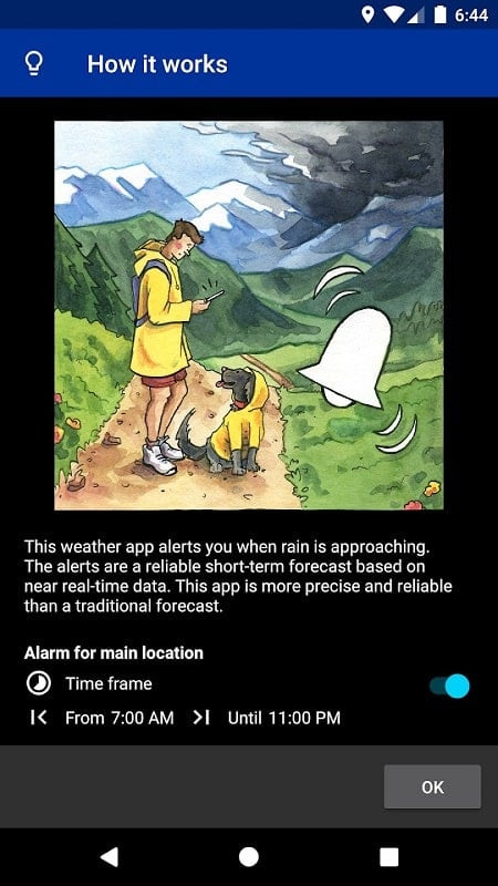 Rain Alarm interface on Android