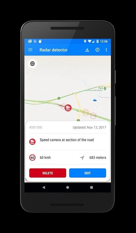 Speed Camera Radar interface on Android