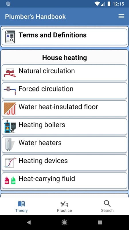 Plumber's Handbook App Interface