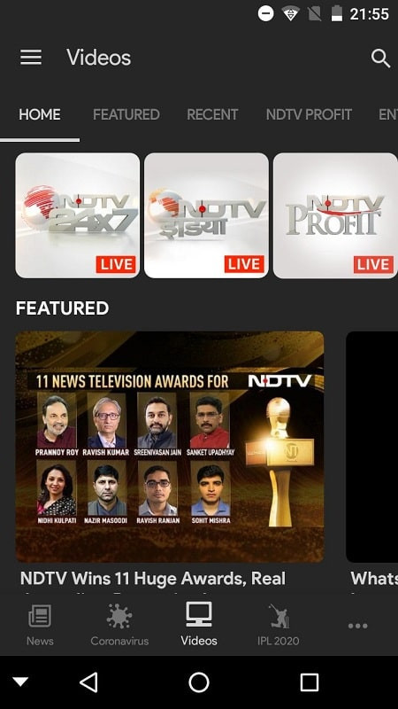 NDTV News MOD APK interface