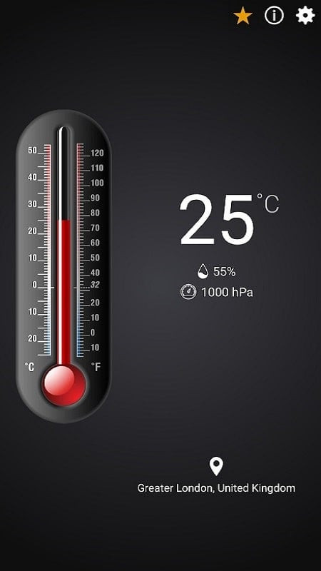 Thermometer app interface on Android