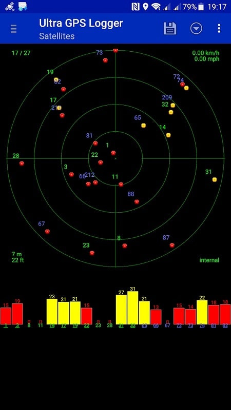 Ultra GPS Logger app interface displaying a map