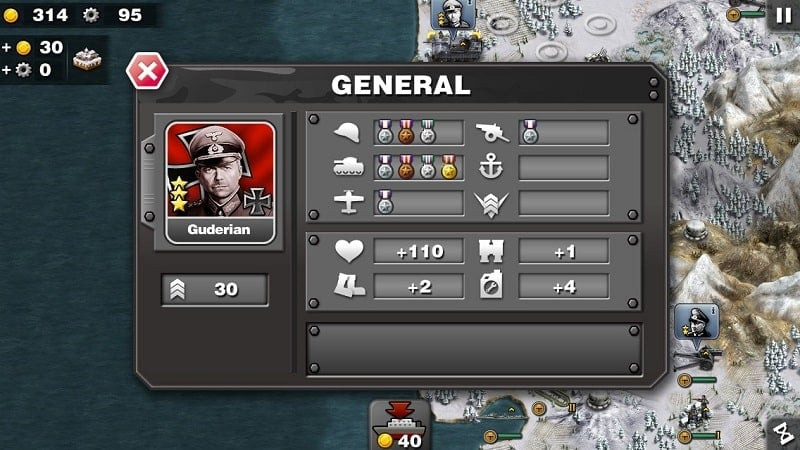 Glory of Generals MOD APK general selection screen