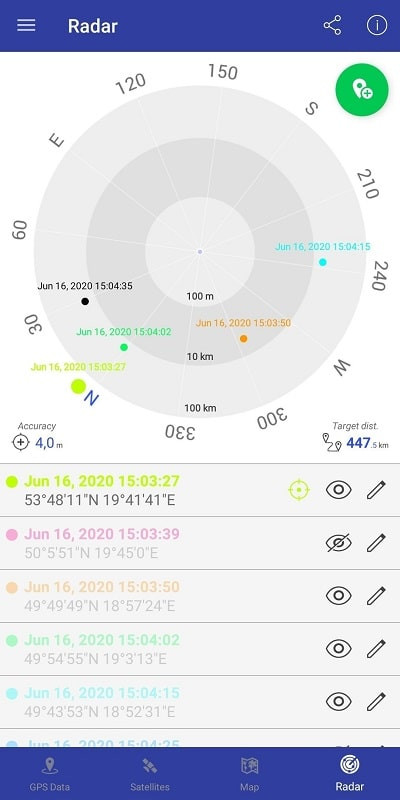 GPS Data Android Radar View