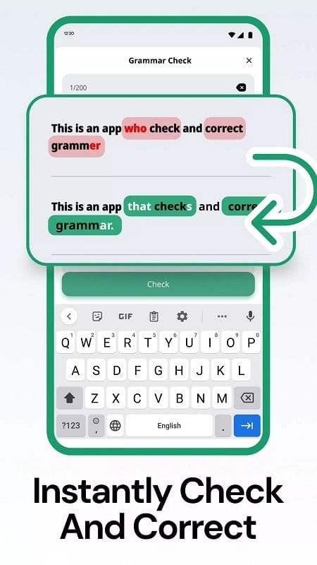 Grammar Check APK screenshot showing input options