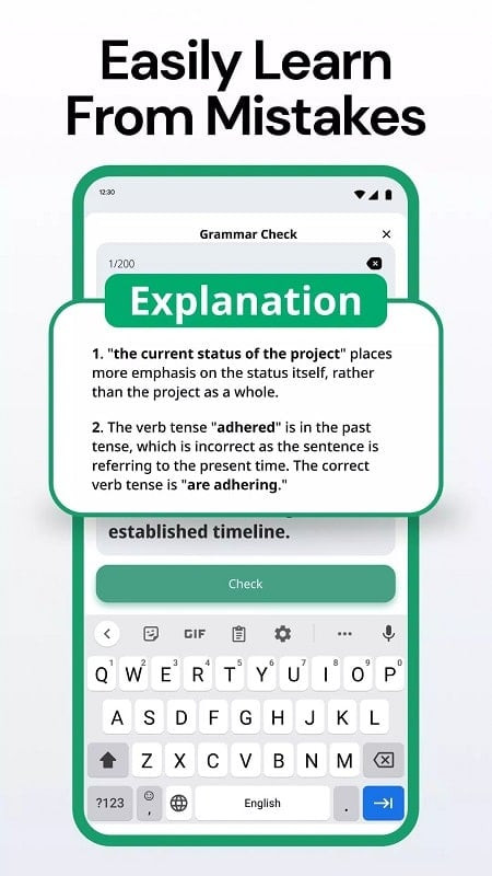 Grammar Check MOD APK screenshot highlighting premium features