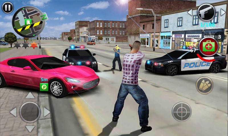 Grand Gangsters 3D MOD APK - Protagonist wielding a gun in the streets