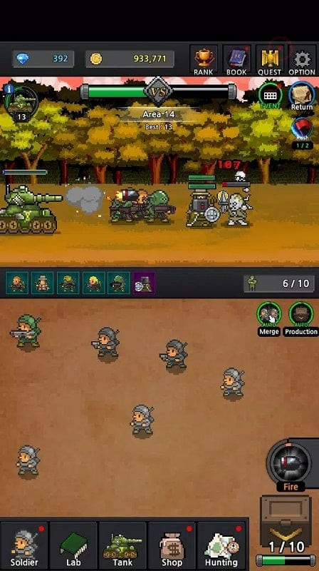 Grow Soldier gameplay screenshot showing character upgrades