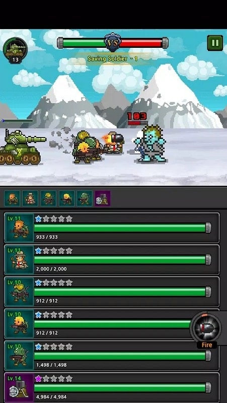 Grow Soldier gameplay screenshot showing different character types