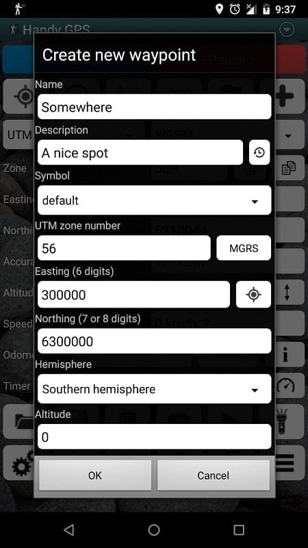 Handy GPS app on an Android device