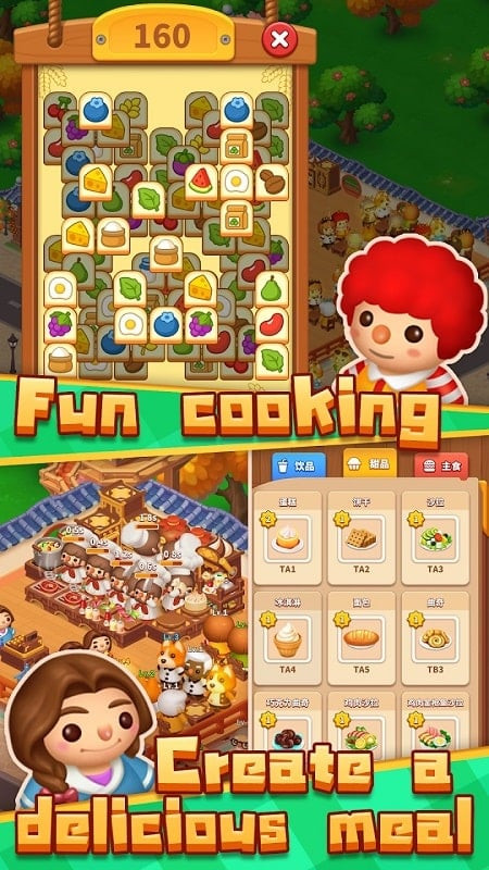 Happy Restaurant MOD APK screenshot highlighting recipe collection