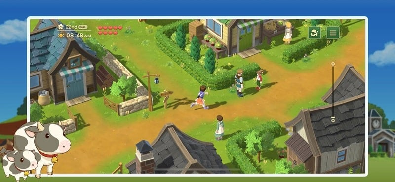 Harvest Moon gameplay screenshot showing the village