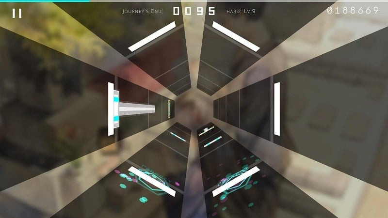 Hexa Hysteria MOD APK gameplay screenshot showing notes and visual effects