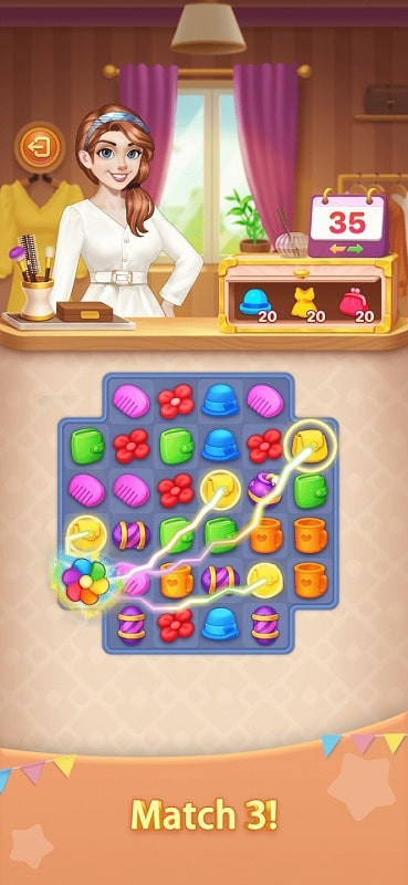 A puzzle level in Hey Beauty MOD APK with various colorful items.