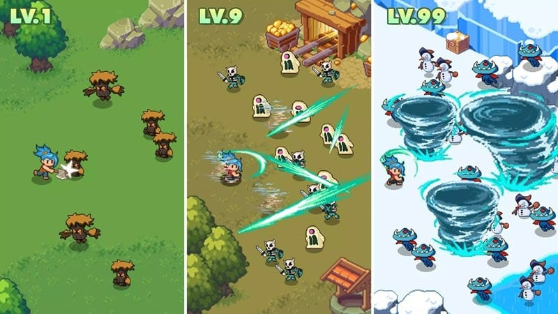 Hình ảnh chiến đấu với quái vật trong game Pixel Guardian War