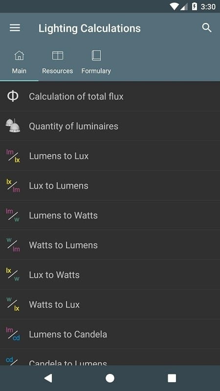 Lighting Calculations calculation feature